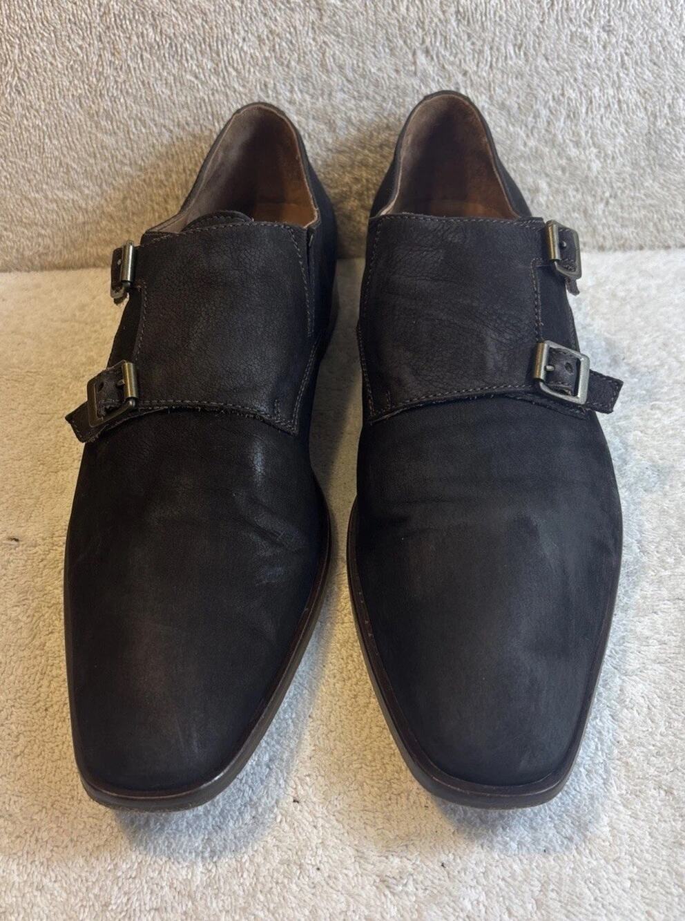 Donald J Pliner Sanat-3x Double Monk Strap Shoes Dark Suede Men's 9.5 M ITALY